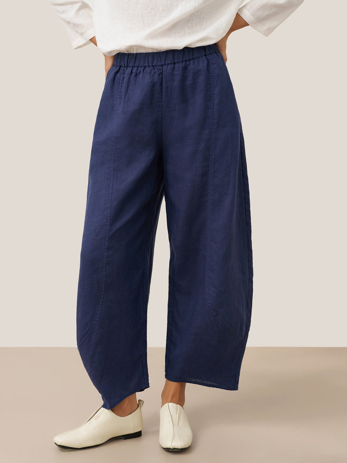 Women's 100% Linen Wide Leg Pants - Full Elastic Waist