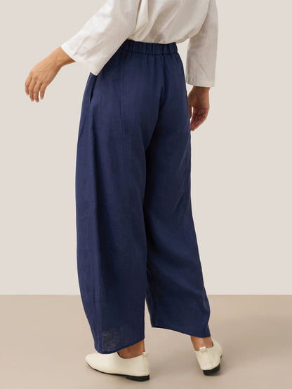 Women's 100% Linen Wide Leg Pants - Full Elastic Waist