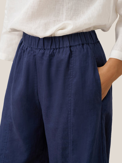 Women's 100% Linen Wide Leg Pants - Full Elastic Waist