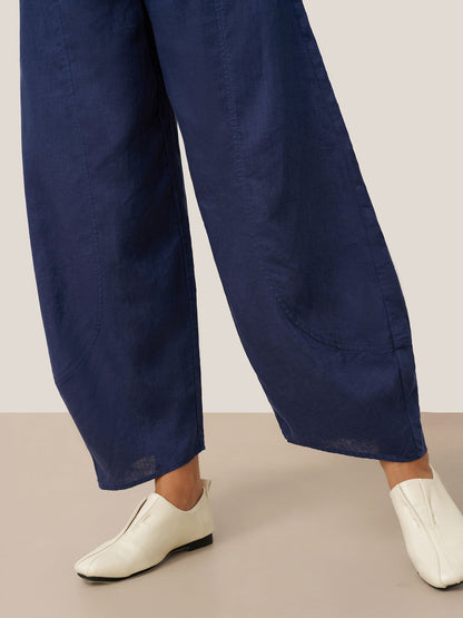 Women's 100% Linen Wide Leg Pants - Full Elastic Waist