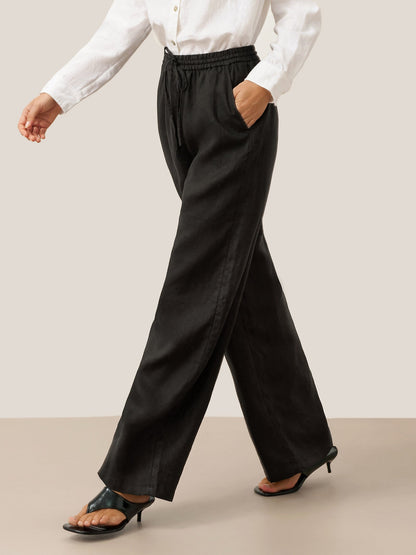 Women's 100% Linen Straight Leg Pants - Full Elastic Waist