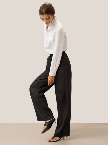 Women's 100% Linen Straight Leg Pants - Full Elastic Waist