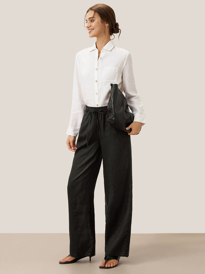 Women's 100% Linen Straight Leg Pants - Full Elastic Waist