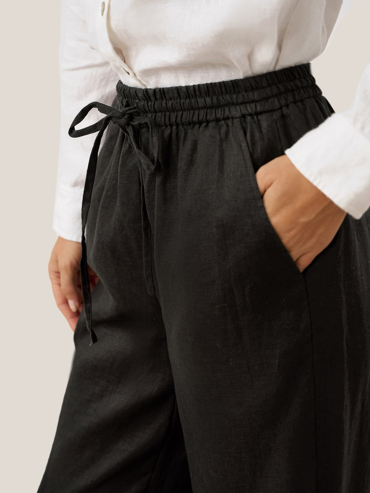 Women's 100% Linen Straight Leg Pants - Full Elastic Waist