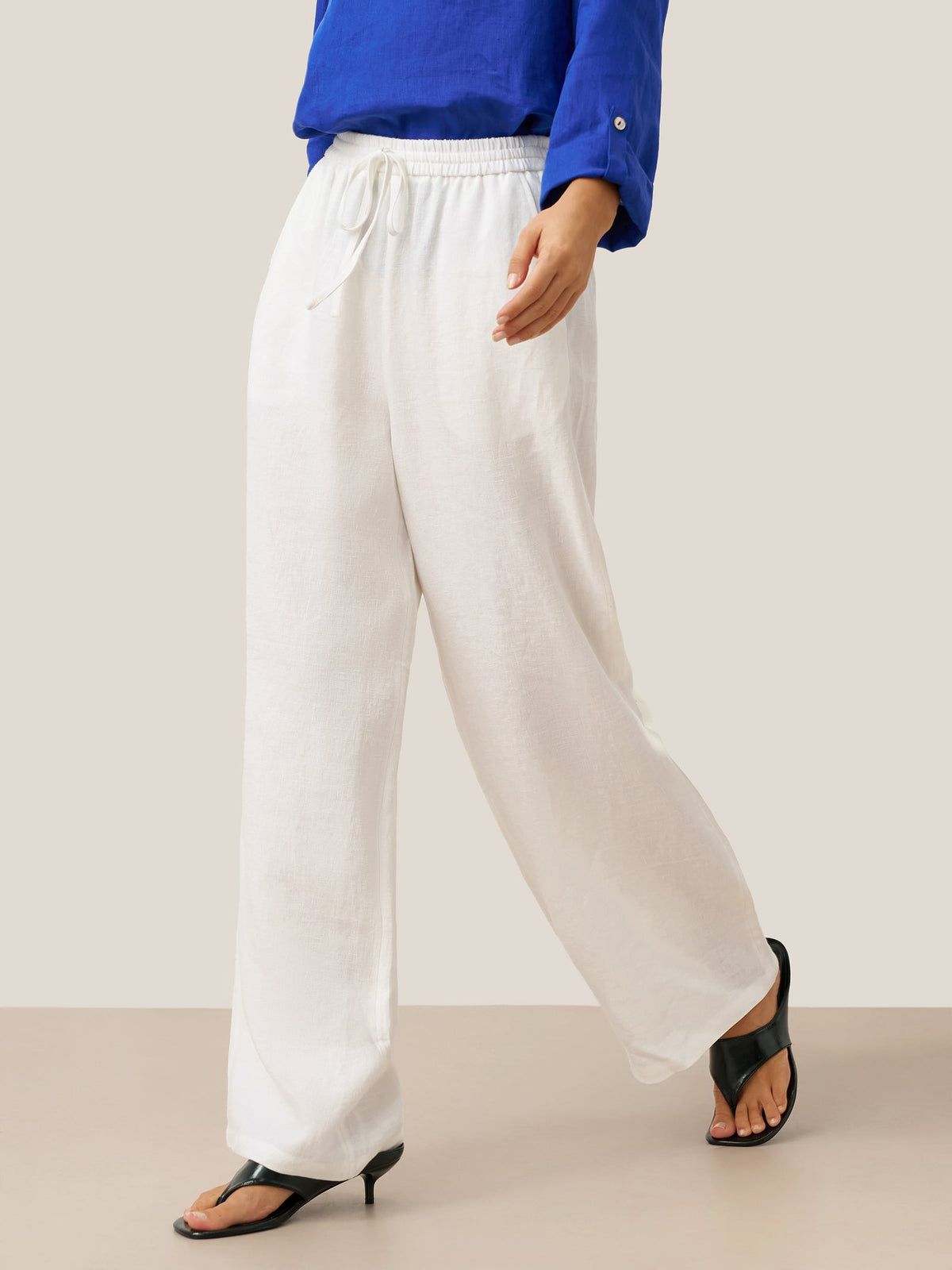 Women's 100% Linen Straight Leg Pants - Full Elastic Waist
