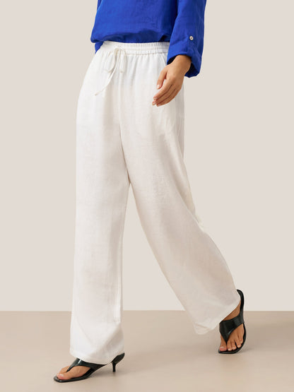 Women's 100% Linen Straight Leg Pants - Full Elastic Waist