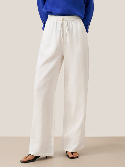 Women's 100% Linen Straight Leg Pants - Full Elastic Waist