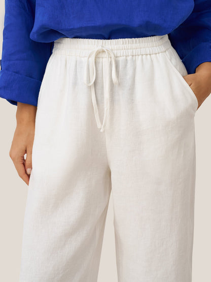 Women's 100% Linen Straight Leg Pants - Full Elastic Waist
