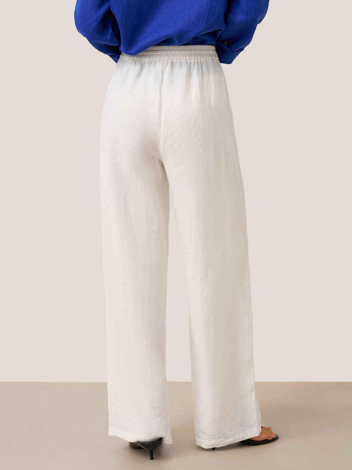 Women's 100% Linen Straight Leg Pants - Full Elastic Waist