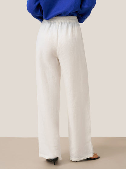 Women's 100% Linen Straight Leg Pants - Full Elastic Waist