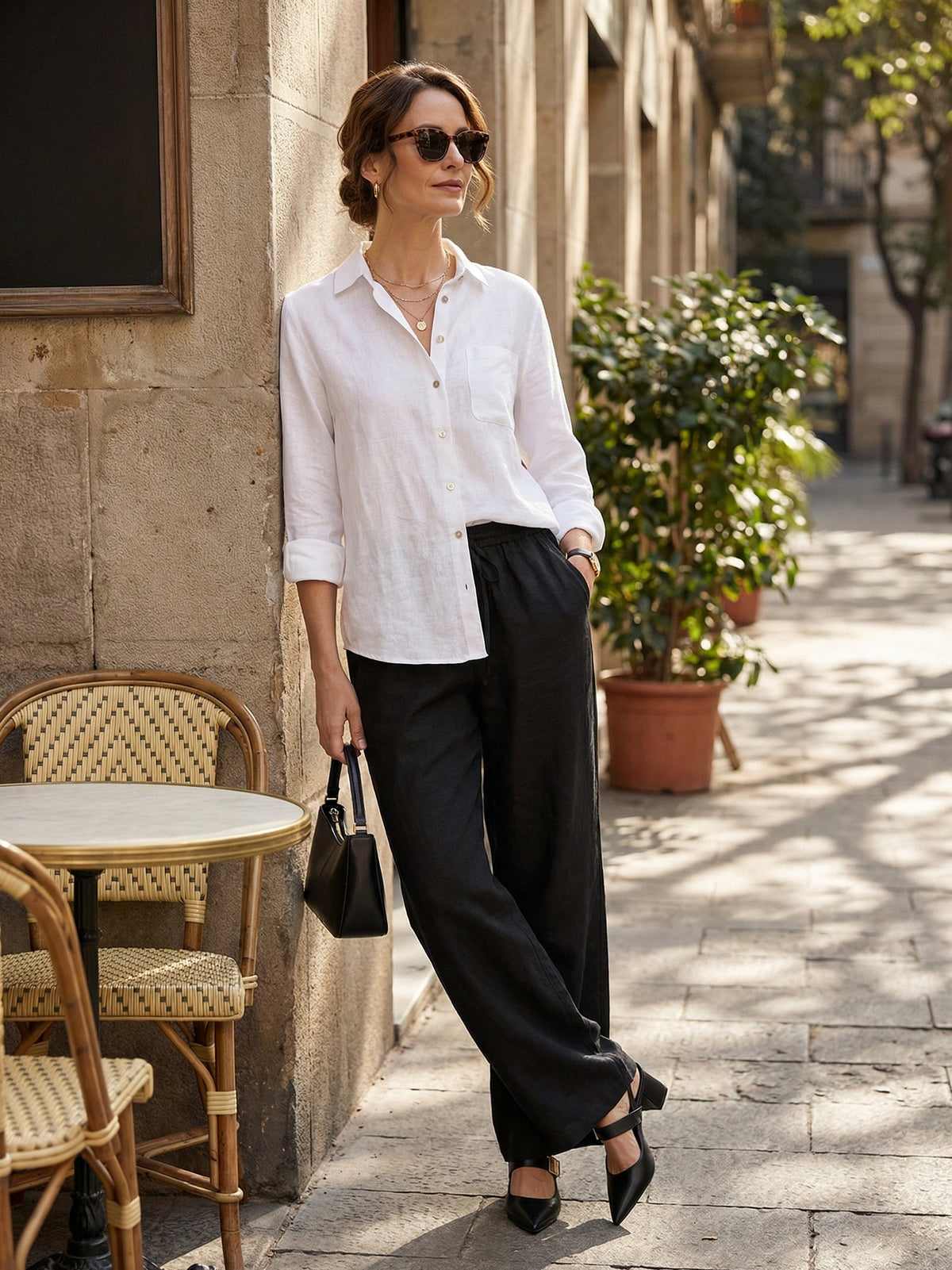 Women's 100% Linen Straight Leg Pants - Full Elastic Waist