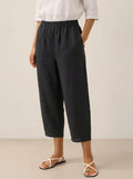 Women's 100% Linen Cropped Barrel Pants - Elastic Waist