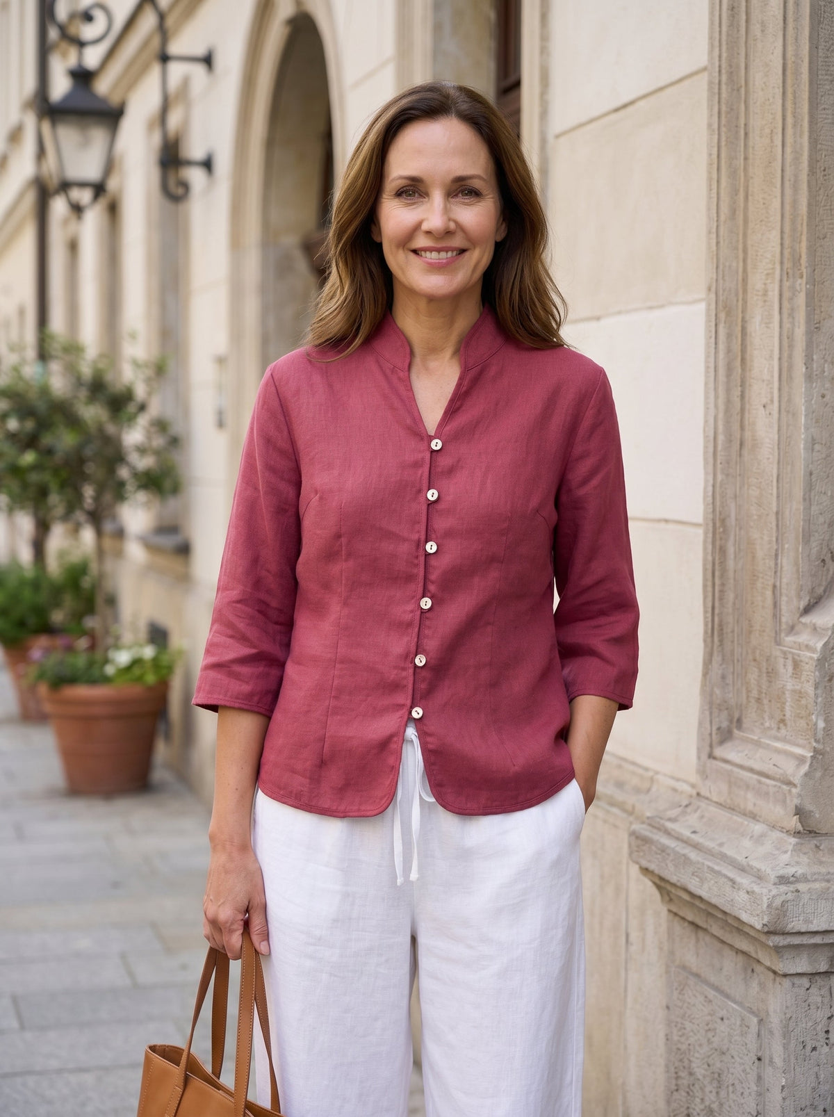 Women's 100% Linen Tailored Jacket - Stand Collar Blazer