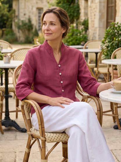 Women's 100% Linen Tailored Jacket - Stand Collar Blazer