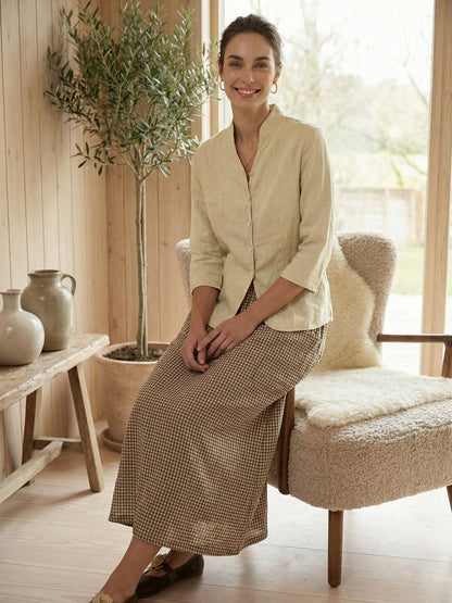 Women's 100% Linen Tailored Jacket - Stand Collar Blazer