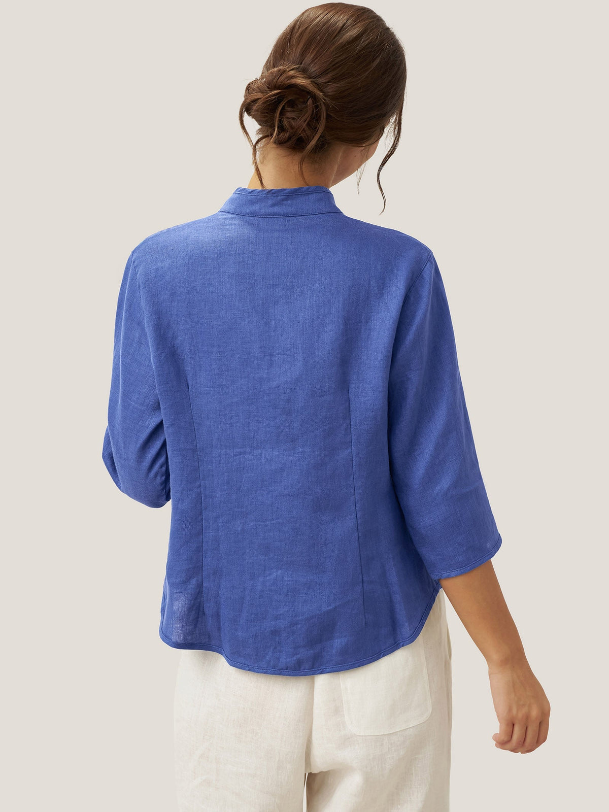 Women's 100% Linen Tailored Jacket - Stand Collar Blazer