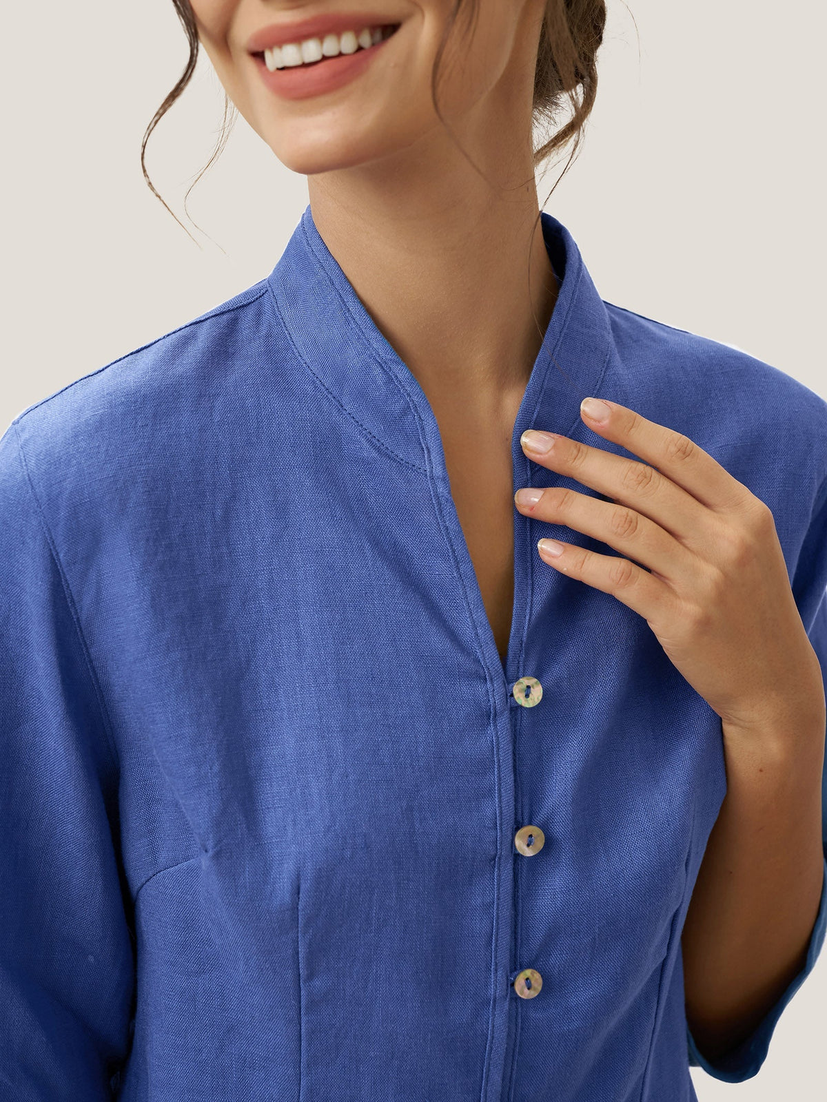 Women's 100% Linen Tailored Jacket - Stand Collar Blazer