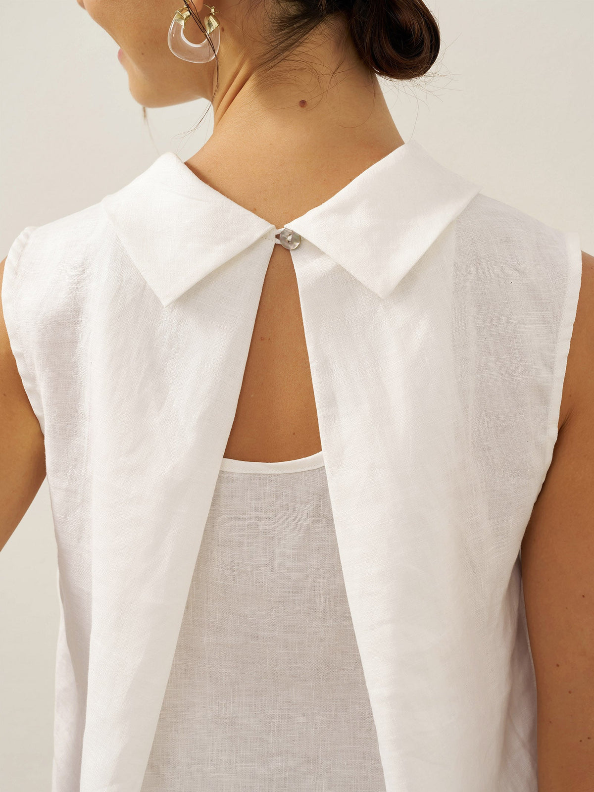 Women's 100% Linen Sleeveless Blouse - Stand Collar Top