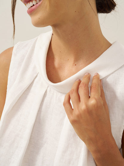 Women's 100% Linen Sleeveless Blouse - Stand Collar Top