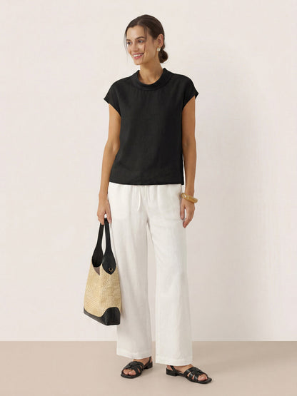 Women's 100% Linen Cap Sleeve Blouse - Garment Dyed Top