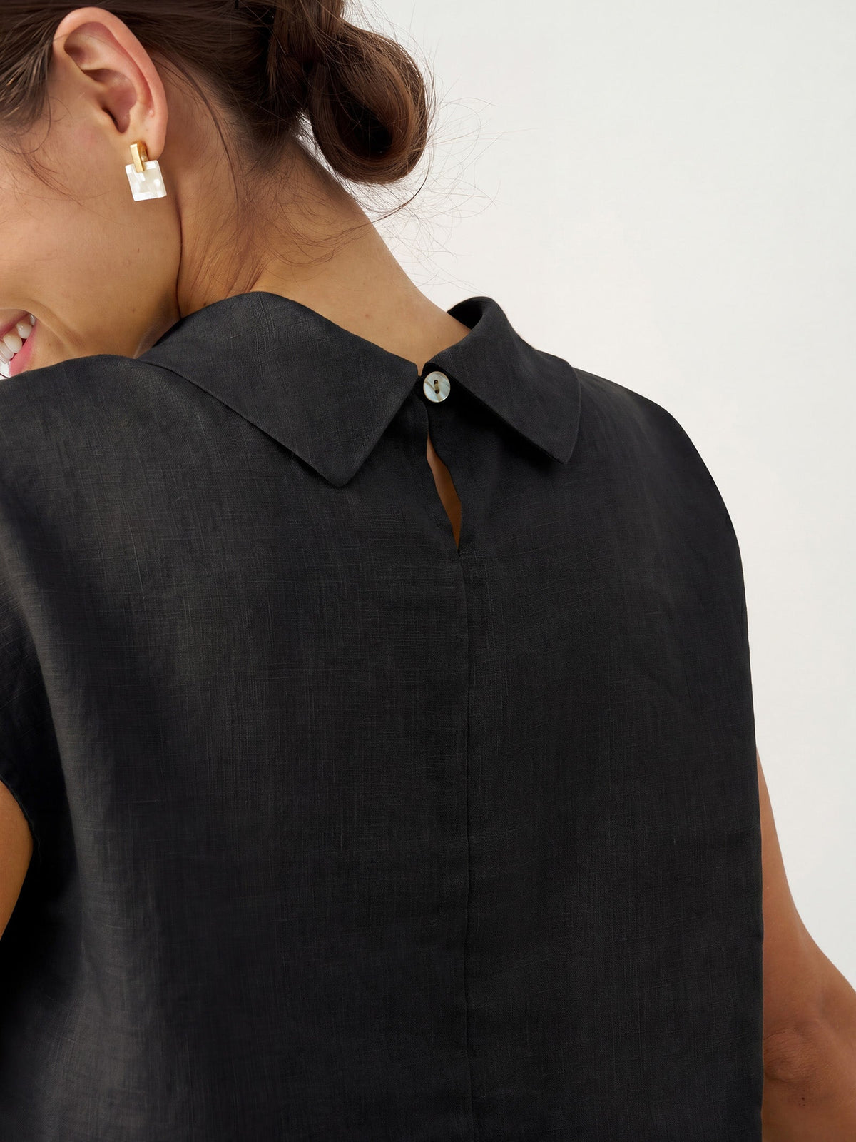 Women's 100% Linen Cap Sleeve Blouse - Garment Dyed Top