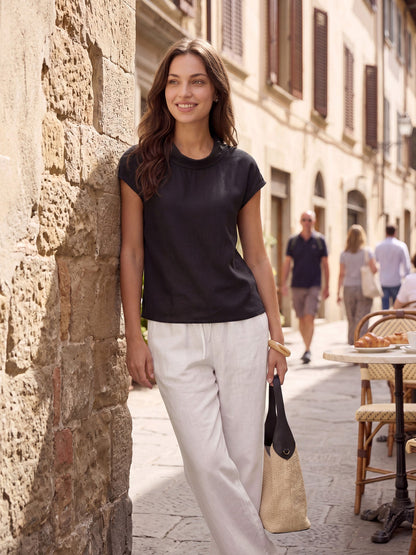 Women's 100% Linen Cap Sleeve Blouse - Garment Dyed Top
