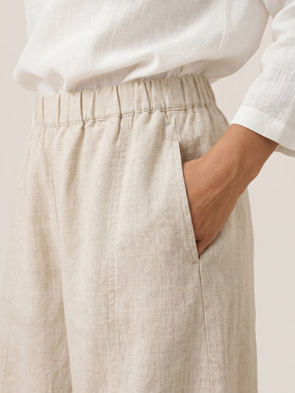 Women's 100% Linen Wide Leg Pants - Full Elastic Waist