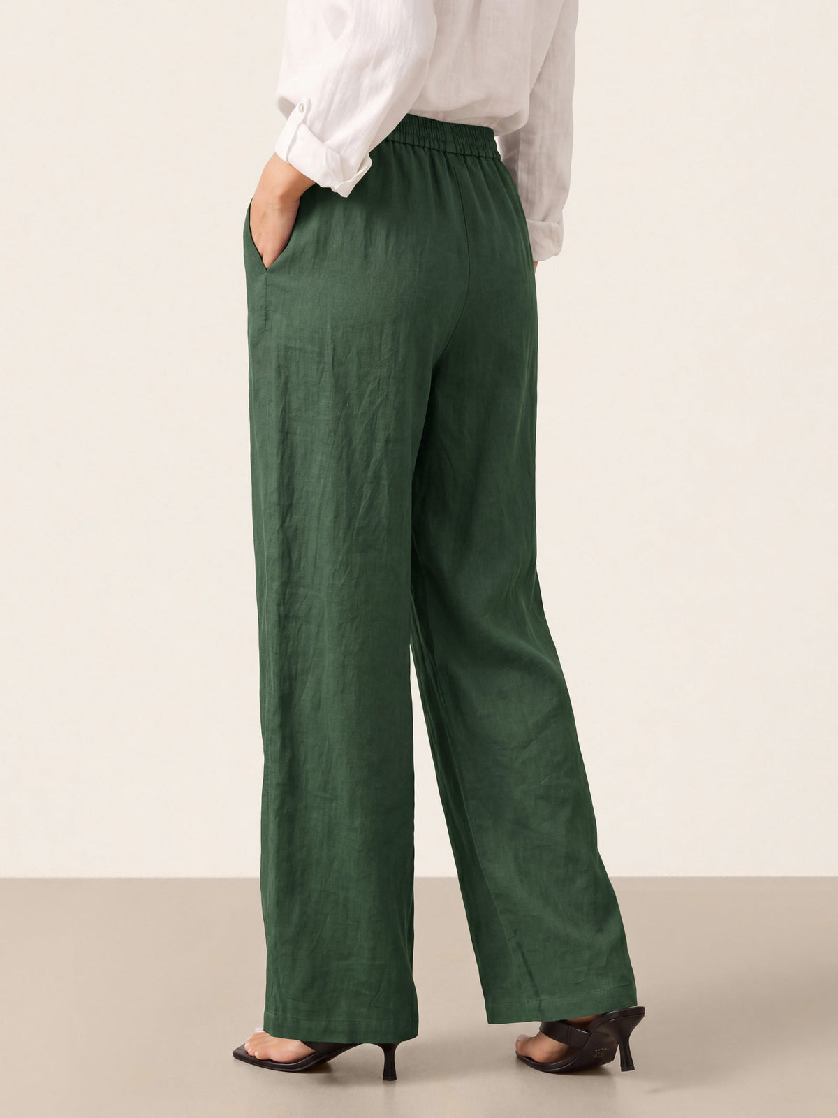Women's 100% Linen Straight Leg Pants - Full Elastic Waist