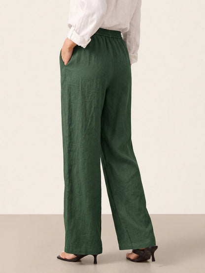 Women's 100% Linen Straight Leg Pants - Full Elastic Waist