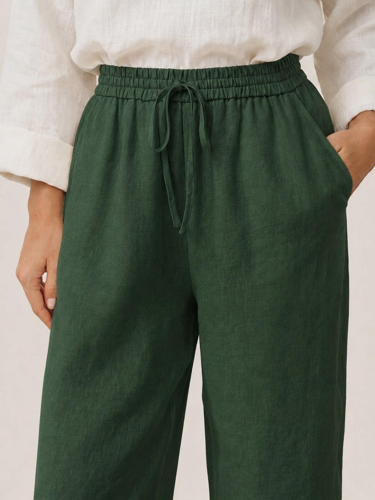 Women's 100% Linen Straight Leg Pants - Full Elastic Waist
