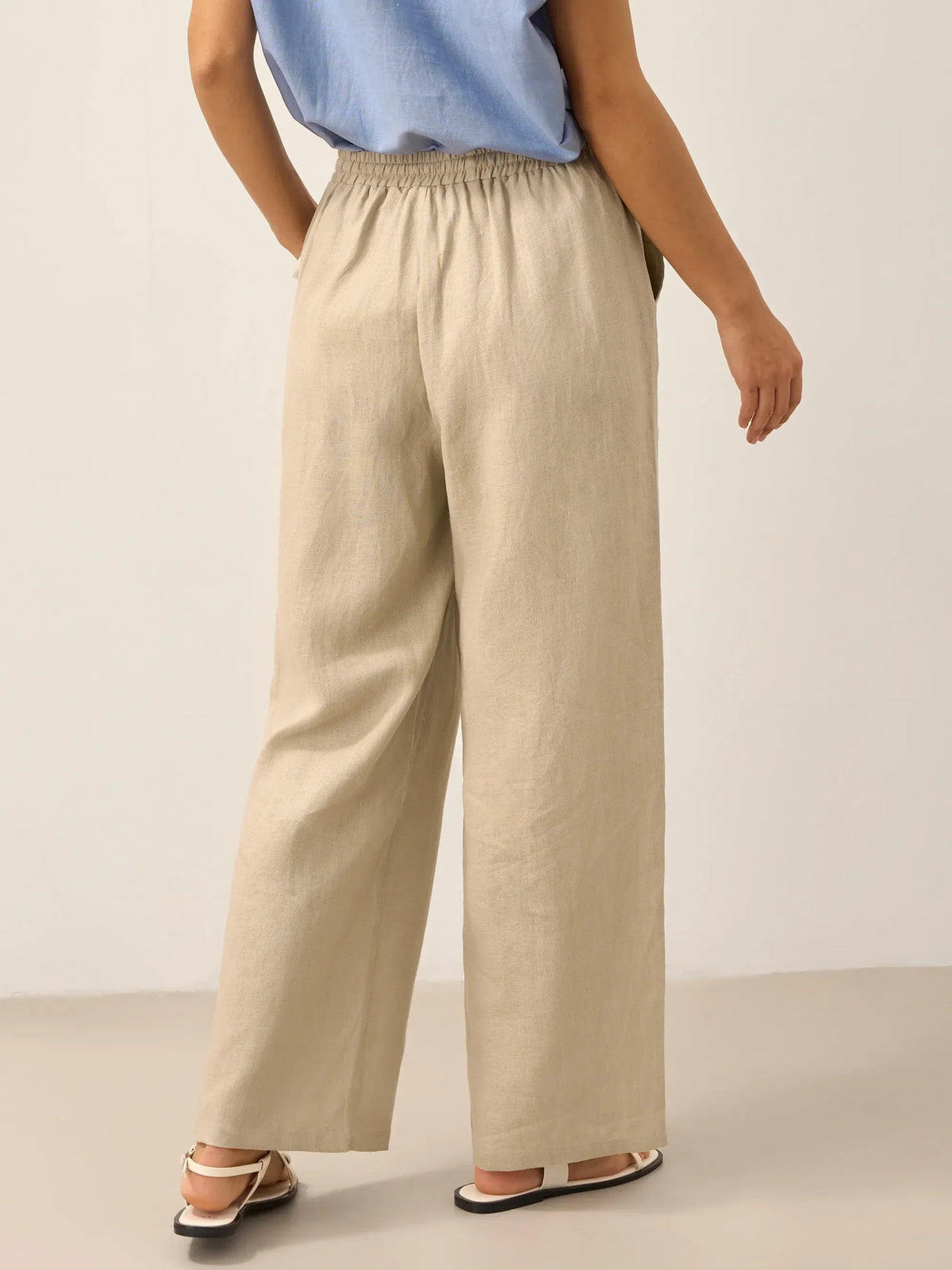 Women's 100% Linen Straight Leg Pants - Full Elastic Waist