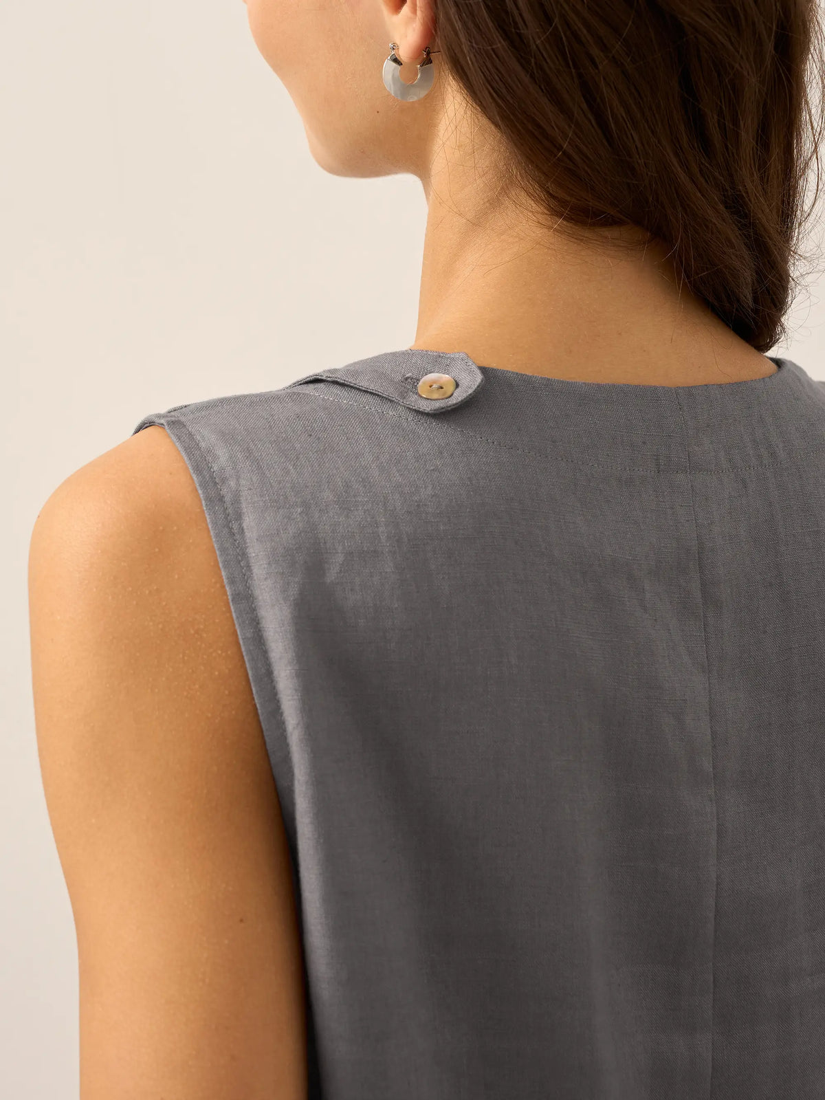 Women's 100% Linen Sleeveless Midi Dress - A-Line Round Neck