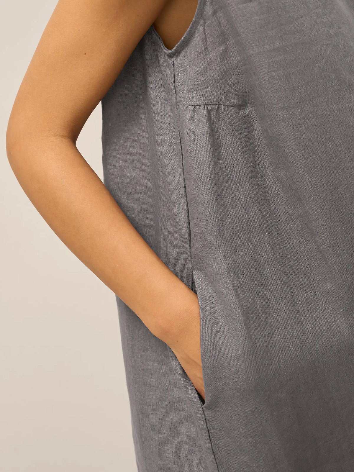Women's 100% Linen Sleeveless Midi Dress - A-Line Round Neck