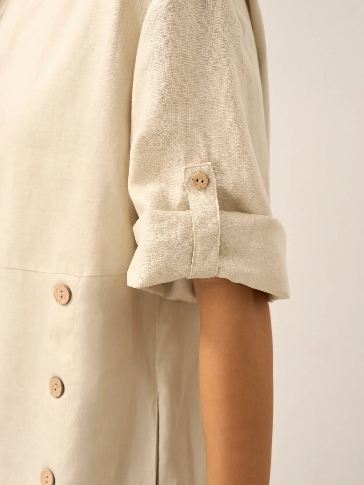 Women's 100% Linen Midi Dress - Asymmetric Round Neck Dress