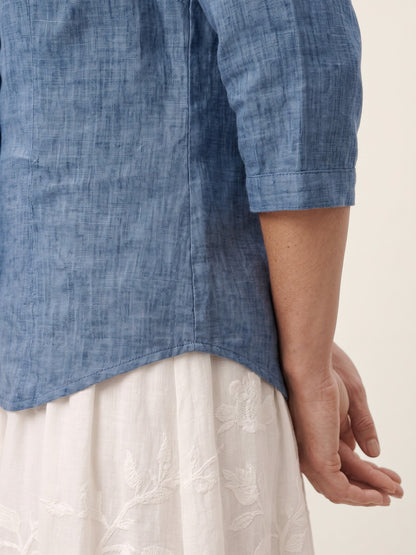Women's 100% Linen V-Neck Shirt - 3/4 Sleeve Office Top