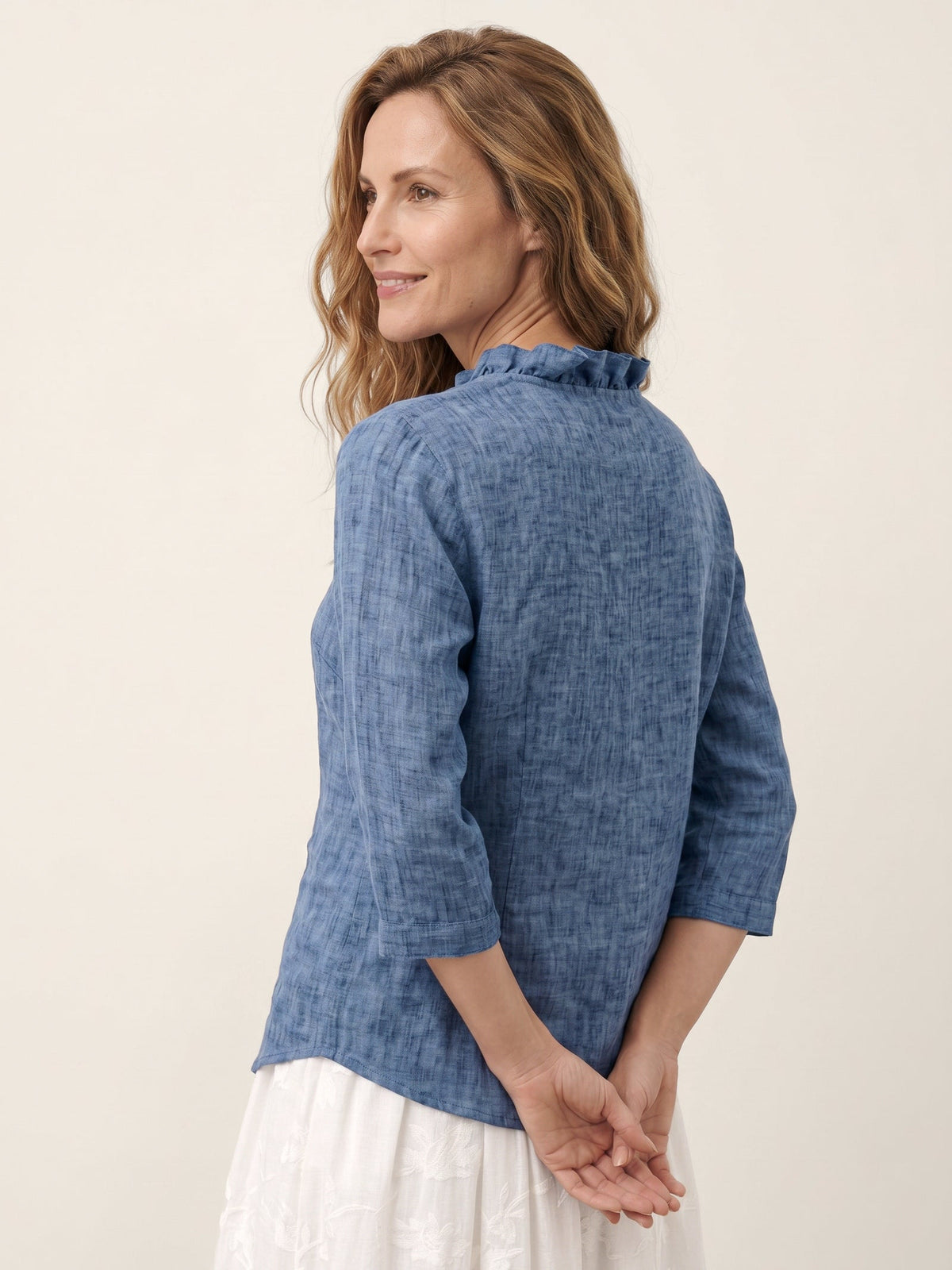 Women's 100% Linen V-Neck Shirt - 3/4 Sleeve Office Top