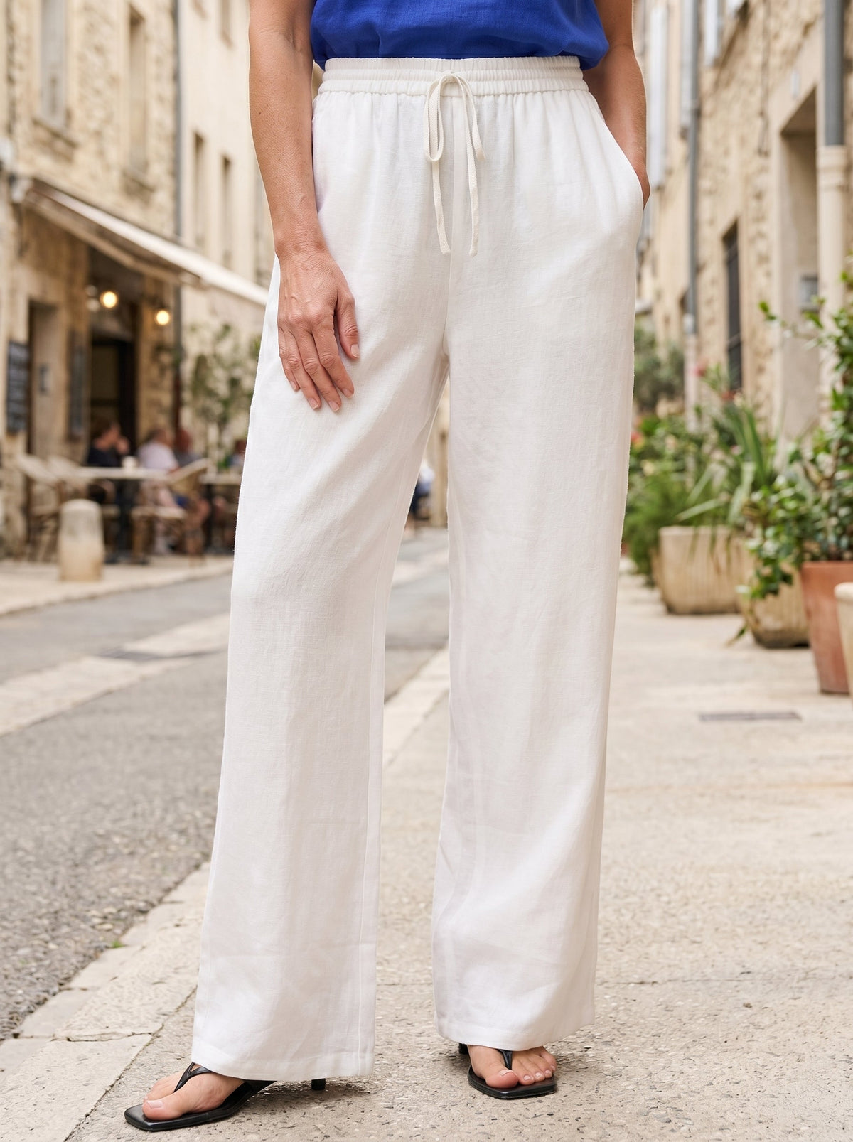Women's 100% Linen Straight Leg Pants - Full Elastic Waist