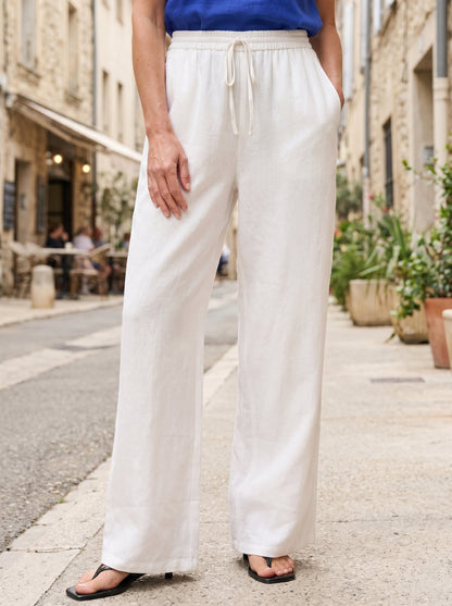 Women's 100% Linen Straight Leg Pants - Full Elastic Waist