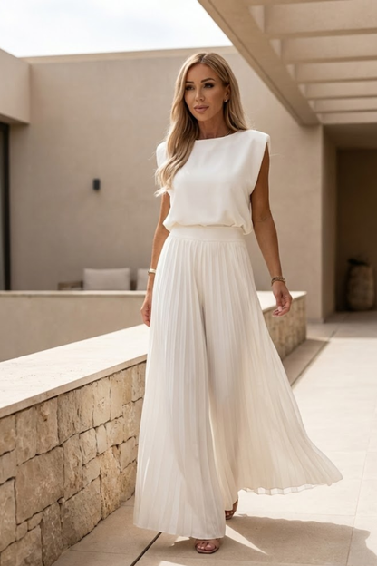 Women's Elegant Pleated Jumpsuit - Wide Leg Dressy Jumpsuit