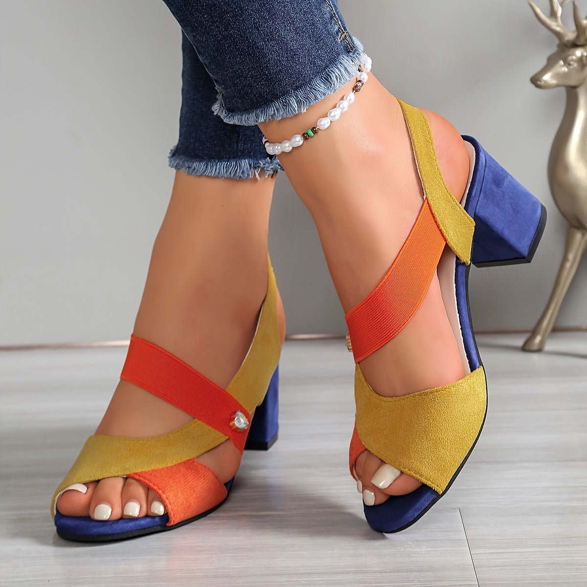 Women's Orthopedic Block Heels - Cushioned Open Toe Sandals
