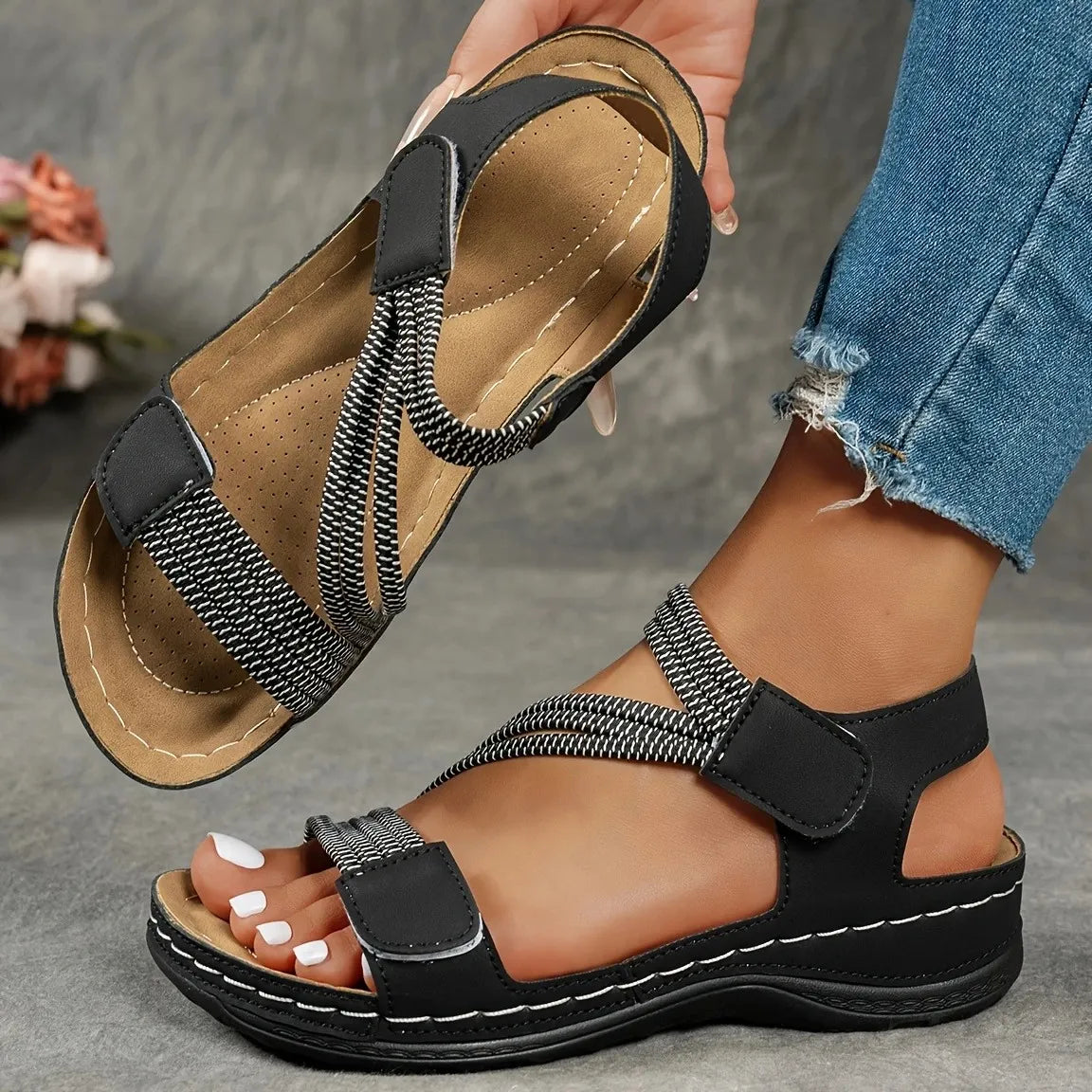 Women's Hook and Loop Comfort Sandals - Lightweight Casual