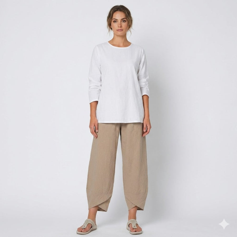 Women's Relaxed Linen Blend Pants - Casual Everyday Trousers