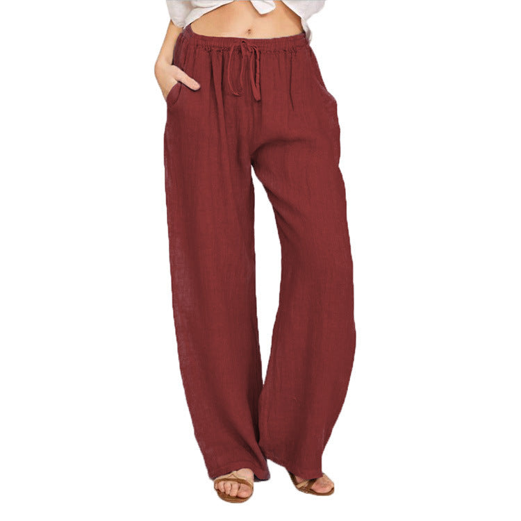 Women's Linen Blend Wide Leg Trousers - Relaxed Casual Pants