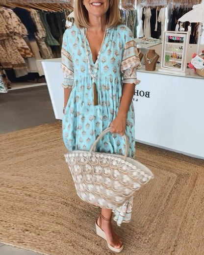 Women's Floral V-Neck Dress - Flowy Chic Midi Summer Dress