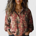 Women's Boho Print Long Sleeve Blouse - Paisley Button-Up