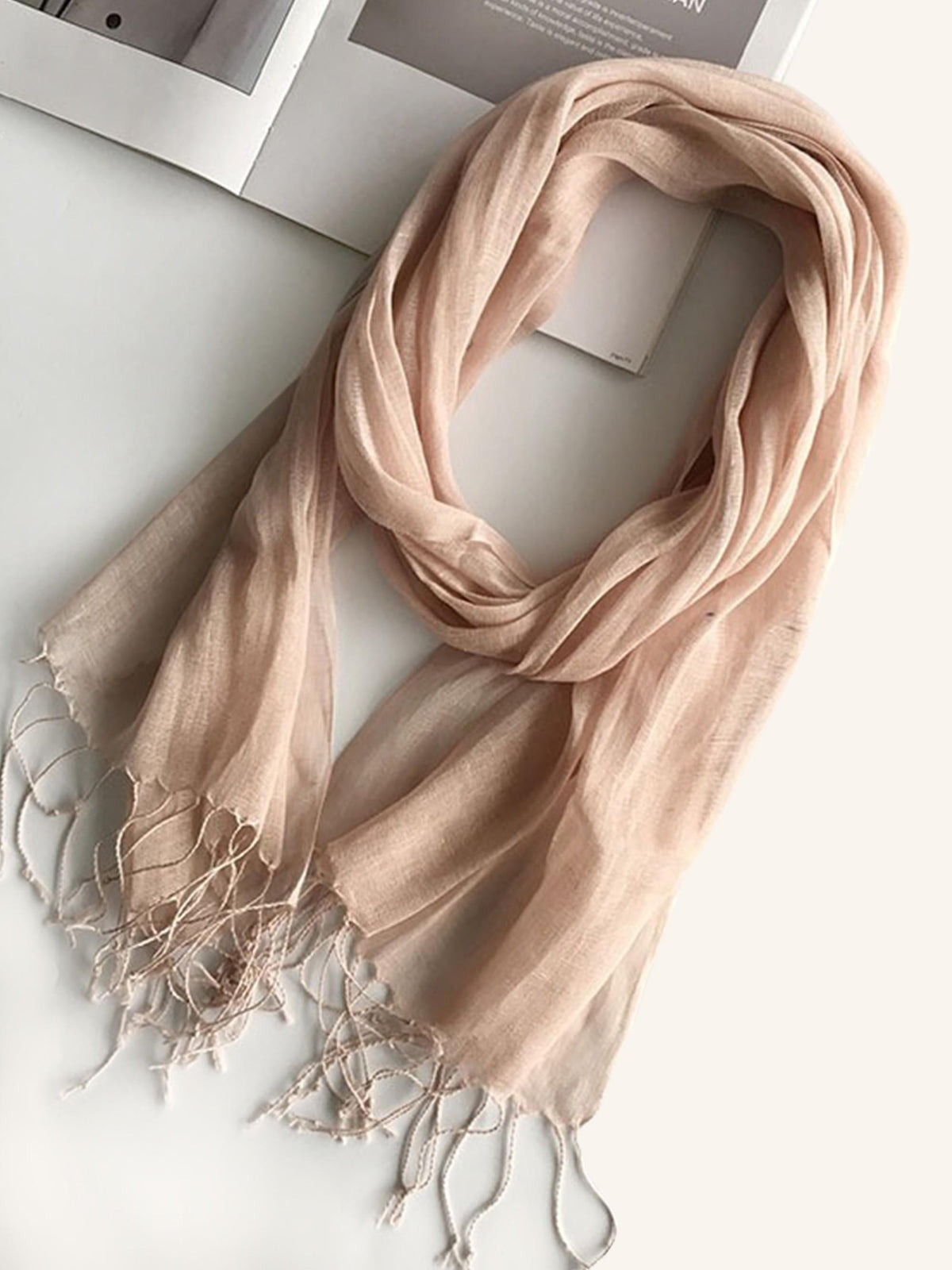 100% Linen Scarf - Solid Color Lightweight Travel Scarf