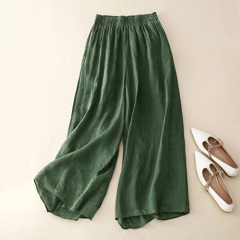 Women's Wide Leg Linen Pants - Elastic Waist Summer Trousers