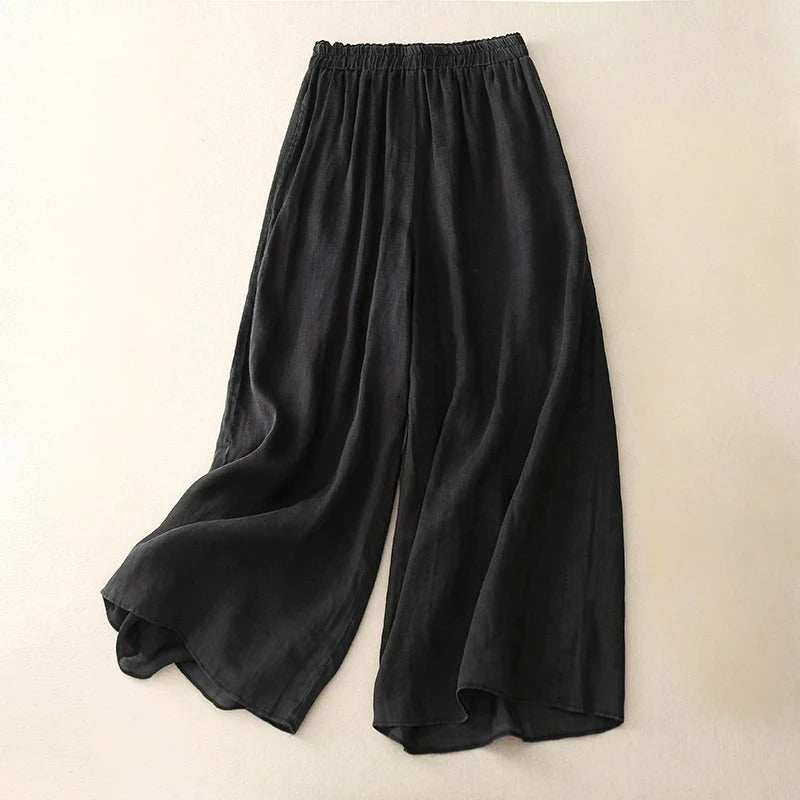 Women's Wide Leg Linen Pants - Elastic Waist Summer Trousers