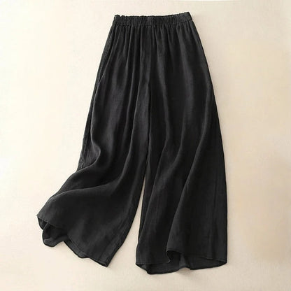 Women's Wide Leg Linen Pants - Elastic Waist Summer Trousers