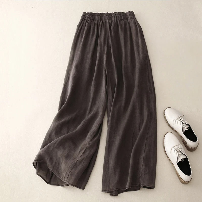 Women's Wide Leg Linen Pants - Elastic Waist Summer Trousers